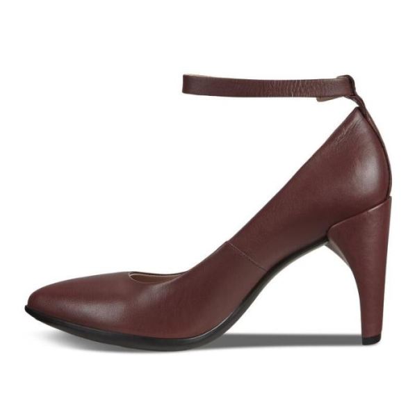 ECCO SHOES -SHAPE 75 WOMEN'S POINTY SLEEK 2.0 ANKLE STRAP HEELS-CHOCOLAT