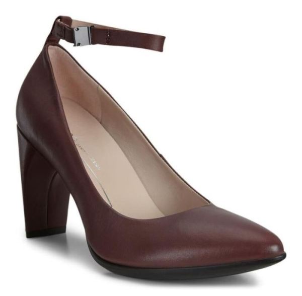 ECCO SHOES -SHAPE 75 WOMEN'S POINTY SLEEK 2.0 ANKLE STRAP HEELS-CHOCOLAT