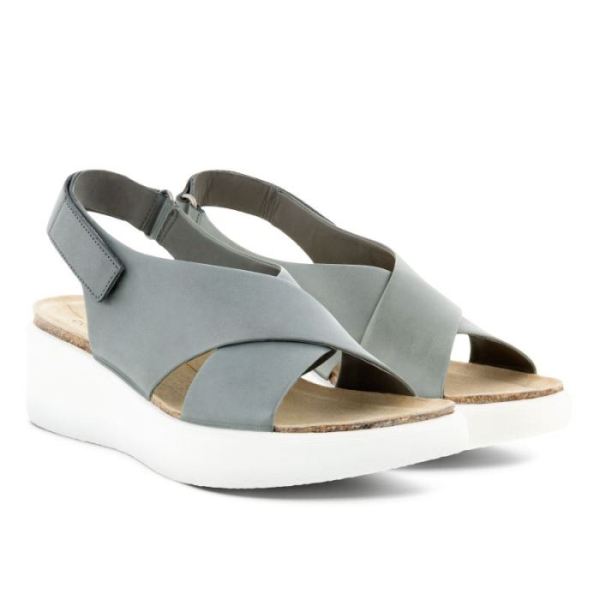 ECCO SHOES -FLOWT WEDGE CORK WOMEN'S SANDAL-TITANIUM