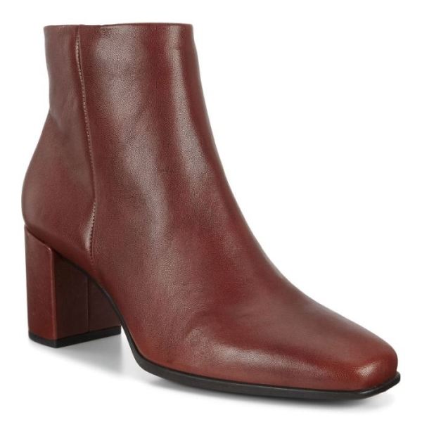 ECCO SHOES -SHAPE 60 WOMEN'S SQUARED ZIPPERED BOOT-COGNAC