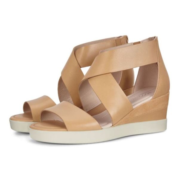 ECCO SHOES -SHAPE WEDGE PLATEAU WOMEN'S SANDALS-LATTE/LATTE