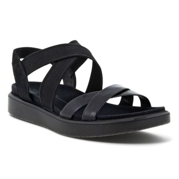 ECCO SHOES -FLOWT WOMEN'S FLAT STRAPPY SANDALS-BLACK