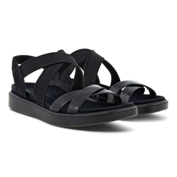 ECCO SHOES -FLOWT WOMEN'S FLAT STRAPPY SANDALS-BLACK