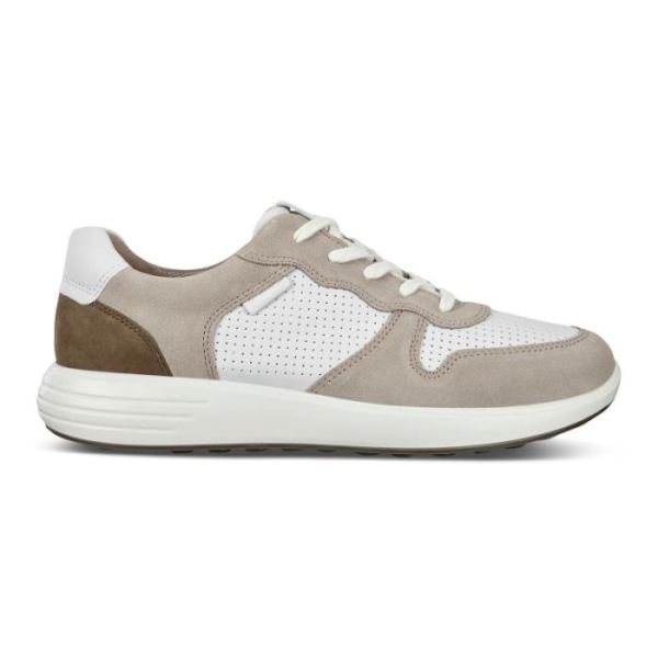 ECCO SHOES -SOFT 7 RUNNER MEN'S PERFORATED SNEAKERS-MOON ROCK/WHITE/TARMAC