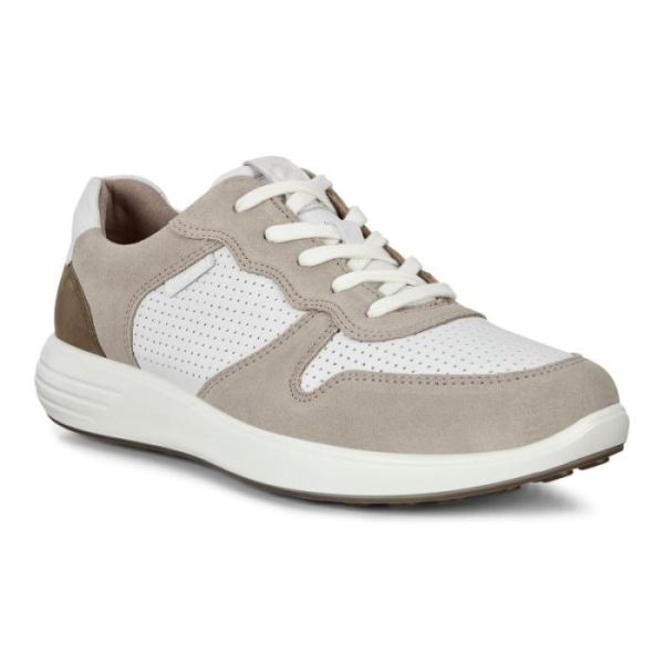 ECCO SHOES -SOFT 7 RUNNER MEN'S PERFORATED SNEAKERS-MOON ROCK/WHITE/TARMAC