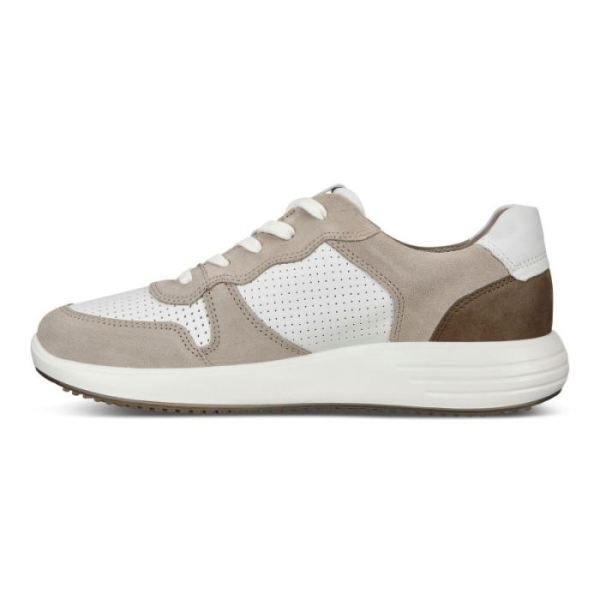 ECCO SHOES -SOFT 7 RUNNER MEN'S PERFORATED SNEAKERS-MOON ROCK/WHITE/TARMAC