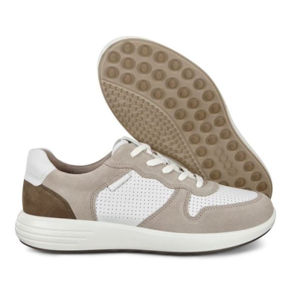 ECCO SHOES -SOFT 7 RUNNER MEN'S PERFORATED SNEAKERS-MOON ROCK/WHITE/TARMAC