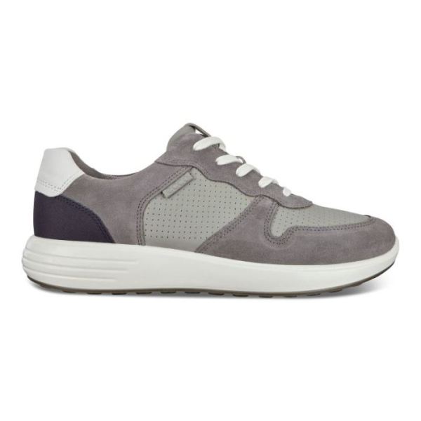 ECCO SHOES -SOFT 7 RUNNER MEN'S PERFORATED SNEAKERS-TITANIUM/WILD DOVE/WHITE/NAVY