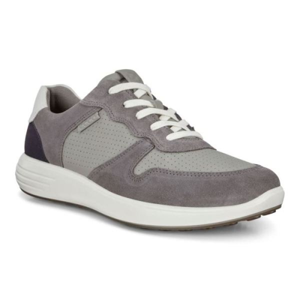 ECCO SHOES -SOFT 7 RUNNER MEN'S PERFORATED SNEAKERS-TITANIUM/WILD DOVE/WHITE/NAVY