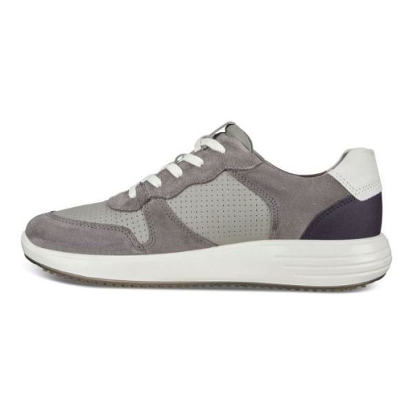 ECCO SHOES -SOFT 7 RUNNER MEN'S PERFORATED SNEAKERS-TITANIUM/WILD DOVE/WHITE/NAVY