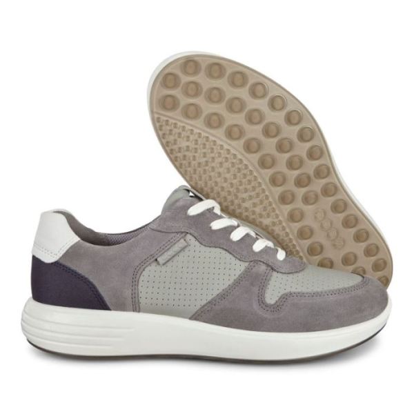 ECCO SHOES -SOFT 7 RUNNER MEN'S PERFORATED SNEAKERS-TITANIUM/WILD DOVE/WHITE/NAVY