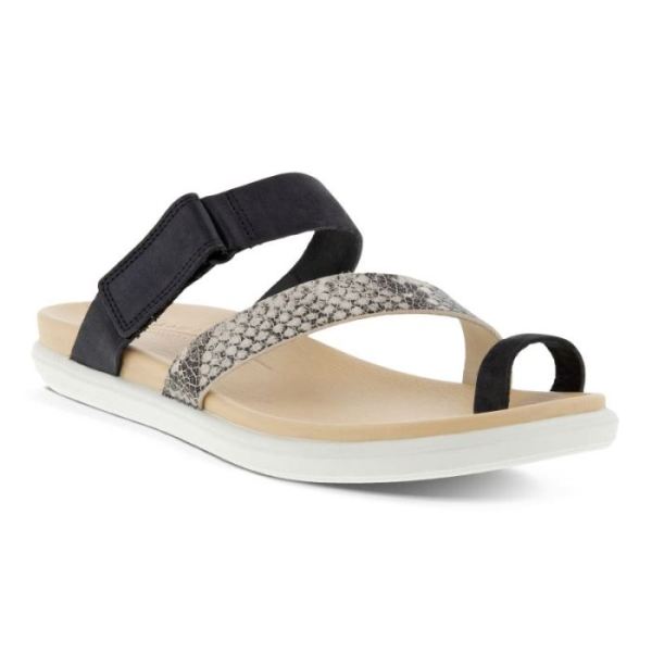 ECCO SHOES -SIMPIL SANDAL FLAT WOMEN'S TOE-LOOP SANDAL-BLACK/LIMESTONEBLACK/BLACK