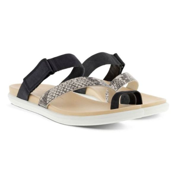 ECCO SHOES -SIMPIL SANDAL FLAT WOMEN'S TOE-LOOP SANDAL-BLACK/LIMESTONEBLACK/BLACK