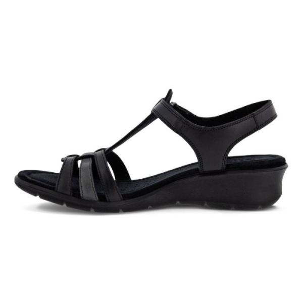 ECCO SHOES -FINOLA WOMEN'S T-BAR STRAP SANDALS-BLACK/DARK SHADOW METALLIC