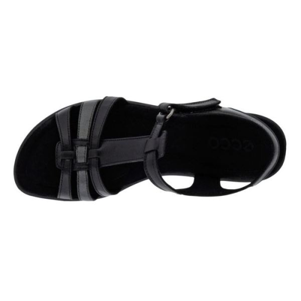 ECCO SHOES -FINOLA WOMEN'S T-BAR STRAP SANDALS-BLACK/DARK SHADOW METALLIC