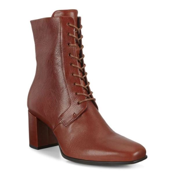 ECCO SHOES -SHAPE 60 WOMEN'S SQUARED LACE-UP BOOT-COGNAC