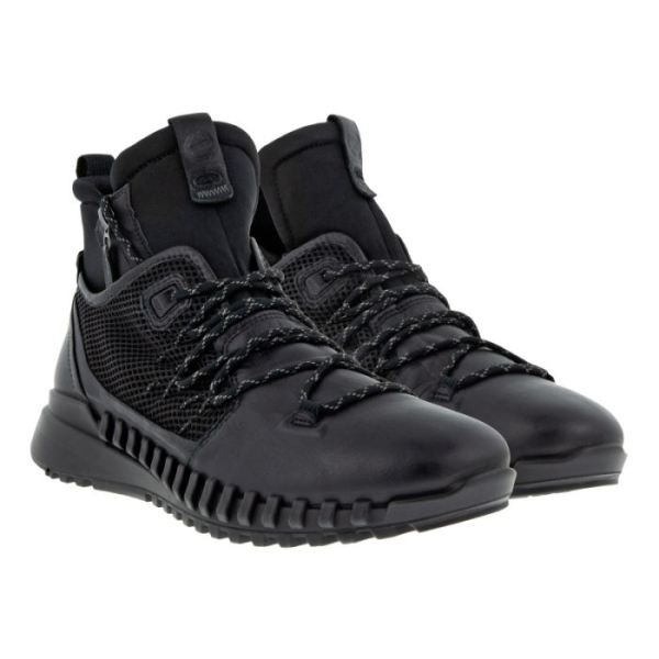 ECCO SHOES -ZIPFLEX MEN'S HI-TOP-BLACK/BLACK