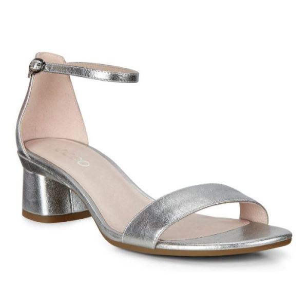 ECCO SHOES -ELEVATE 45 BLOCK HEEL STRAPPY WOMEN'S SANDALS-ALUSILVER