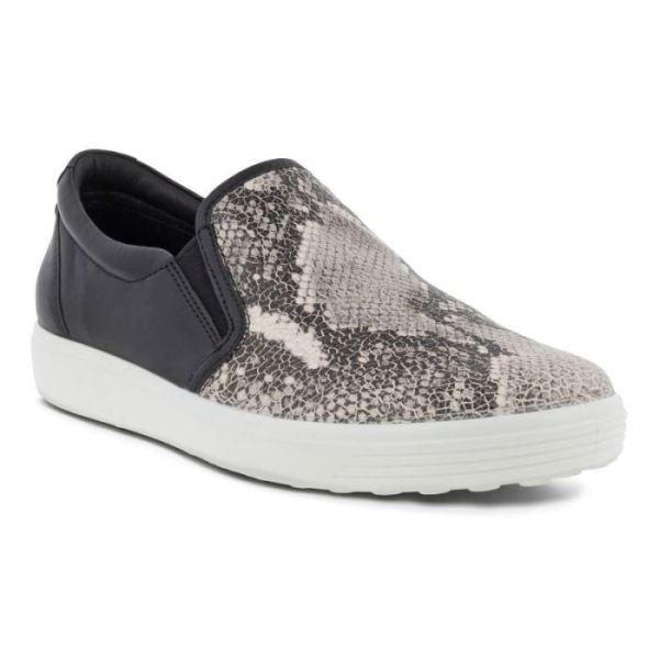 ECCO SHOES -SOFT 7 WOMEN'S STREET SLIP ON-LIMESTONEBLACK/BLACK