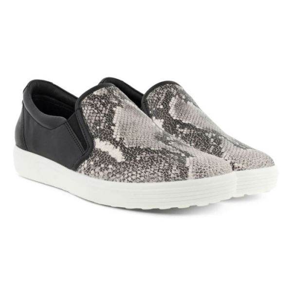 ECCO SHOES -SOFT 7 WOMEN'S STREET SLIP ON-LIMESTONEBLACK/BLACK