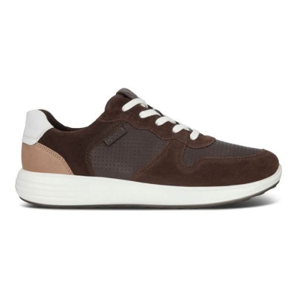 ECCO SHOES -SOFT 7 RUNNER MEN'S PERFORATED SNEAKERS-COFFEE/MOCHA/WHITE/CASHMERE