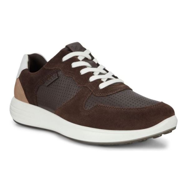 ECCO SHOES -SOFT 7 RUNNER MEN'S PERFORATED SNEAKERS-COFFEE/MOCHA/WHITE/CASHMERE