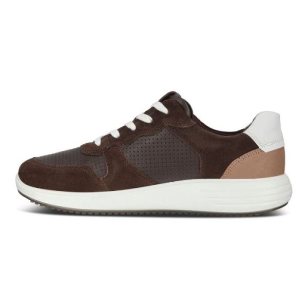 ECCO SHOES -SOFT 7 RUNNER MEN'S PERFORATED SNEAKERS-COFFEE/MOCHA/WHITE/CASHMERE