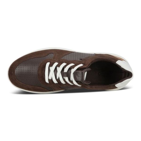 ECCO SHOES -SOFT 7 RUNNER MEN'S PERFORATED SNEAKERS-COFFEE/MOCHA/WHITE/CASHMERE