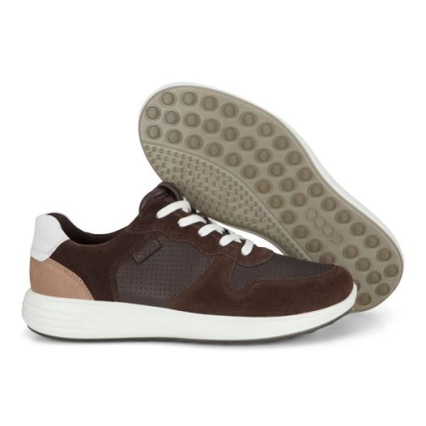 ECCO SHOES -SOFT 7 RUNNER MEN'S PERFORATED SNEAKERS-COFFEE/MOCHA/WHITE/CASHMERE