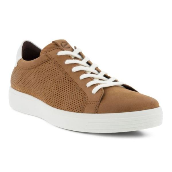 ECCO SHOES -SOFT CLASSIC MEN'S LACED SHOE-CAMEL/WHITE