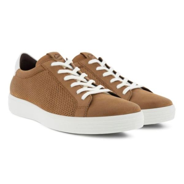 ECCO SHOES -SOFT CLASSIC MEN'S LACED SHOE-CAMEL/WHITE