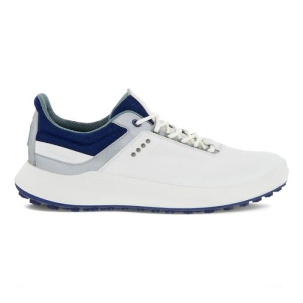 ECCO SHOES -GOLF CORE MEN'S SHOE-WHITE/SILVER METALLIC/BLUE DEPTHS