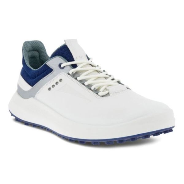 ECCO SHOES -GOLF CORE MEN'S SHOE-WHITE/SILVER METALLIC/BLUE DEPTHS