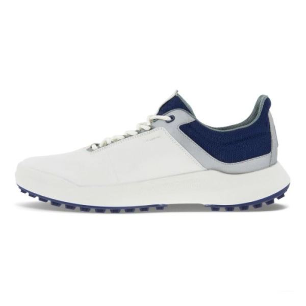 ECCO SHOES -GOLF CORE MEN'S SHOE-WHITE/SILVER METALLIC/BLUE DEPTHS