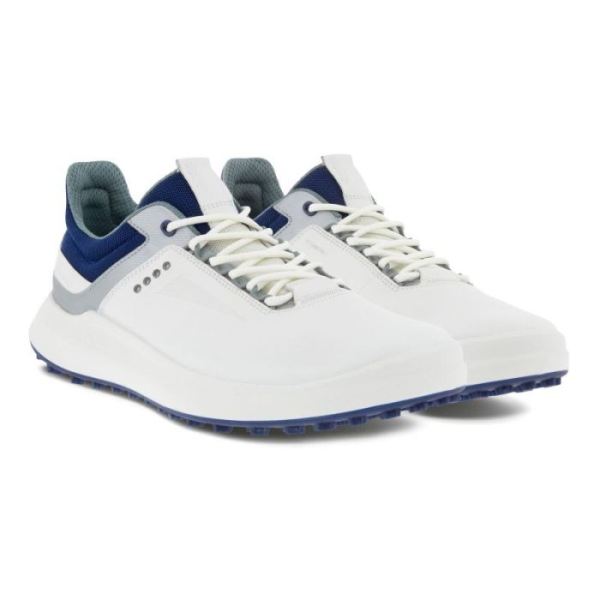 ECCO SHOES -GOLF CORE MEN'S SHOE-WHITE/SILVER METALLIC/BLUE DEPTHS