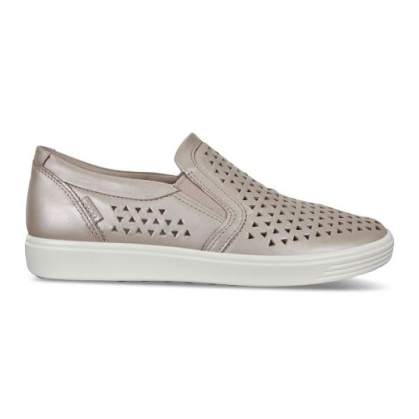 ECCO SHOES -SOFT 7 WOMEN'S SLIP-ON SNEAKERS-GREY ROSE METALLIC