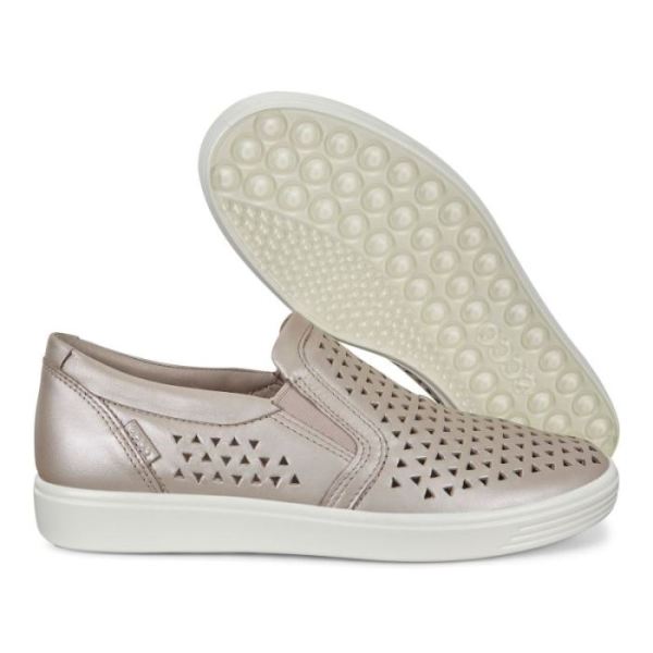 ECCO SHOES -SOFT 7 WOMEN'S SLIP-ON SNEAKERS-GREY ROSE METALLIC