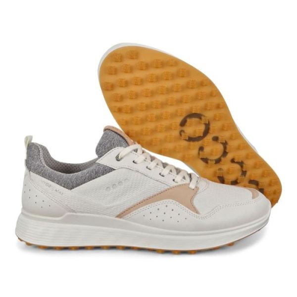 ECCO SHOES -MEN'S SPIKELESS S-CASUAL GOLF SHOES-WHITE/OAK
