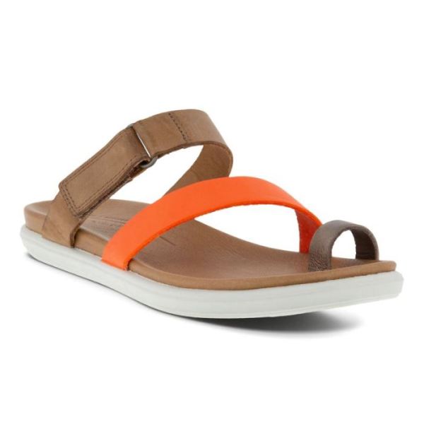 ECCO SHOES -SIMPIL SANDAL FLAT WOMEN'S TOE-LOOP SANDAL-STONE/CALENDULA/WHISKY