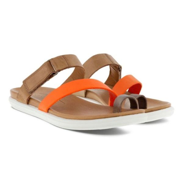 ECCO SHOES -SIMPIL SANDAL FLAT WOMEN'S TOE-LOOP SANDAL-STONE/CALENDULA/WHISKY