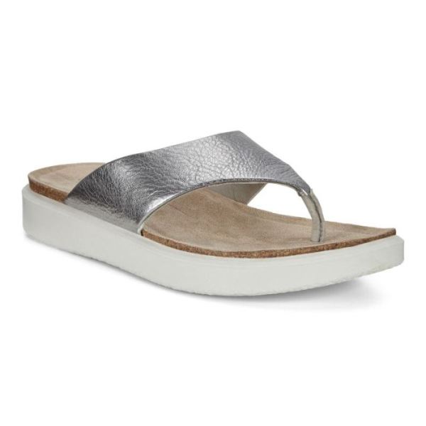 ECCO SHOES -CORKSPHERE WOMEN'S THONG SANDAL-SILVER METALLIC