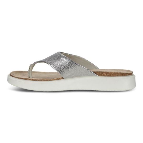 ECCO SHOES -CORKSPHERE WOMEN'S THONG SANDAL-SILVER METALLIC