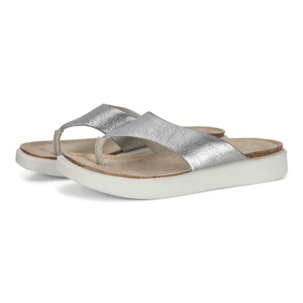 ECCO SHOES -CORKSPHERE WOMEN'S THONG SANDAL-SILVER METALLIC