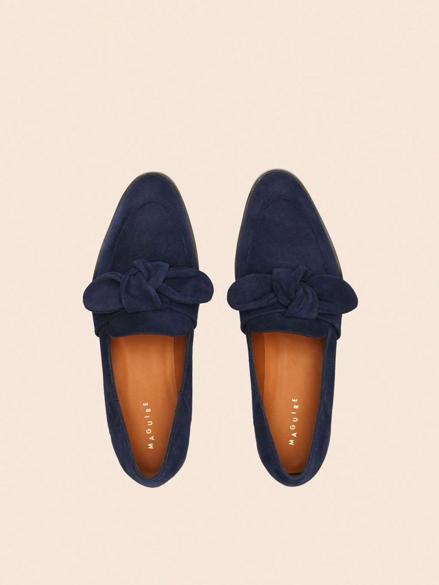 Maguire | Women's Valencia Navy Loafer Bow Loafer | Special Offer