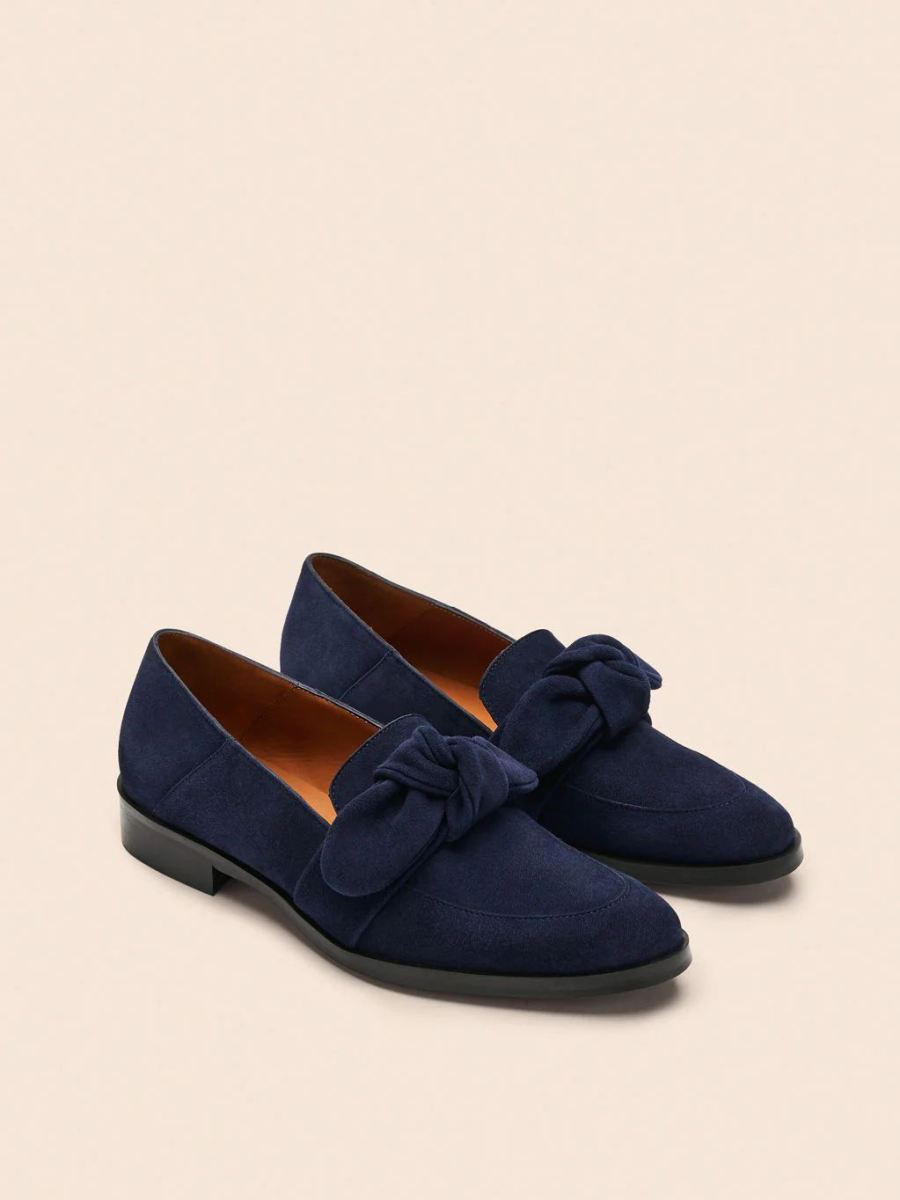 Maguire | Women's Valencia Navy Loafer Bow Loafer | Special Offer