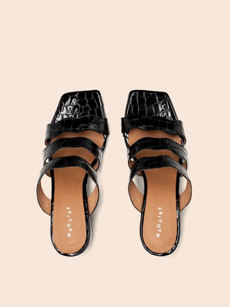 Maguire | Women's Riva Black Croco Heel Heeled Sandal | Special Offer