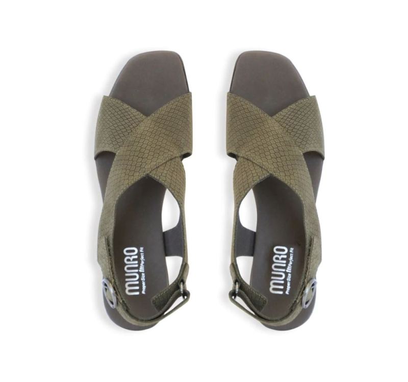 Munro Sandals | Women'S Jenny-Forest Green Lizard Nubuck | Quick Ship!