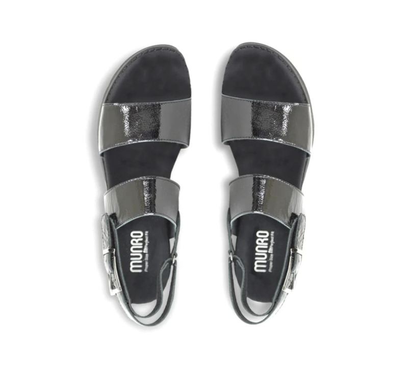 Munro Sandals | Women'S Teagan-Black Crinkle Patent | Quick Ship!