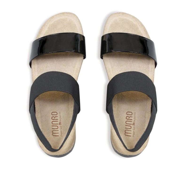 Munro Sandals | Women'S Pisces-Black Patent/Black Fabric | Quick Ship!