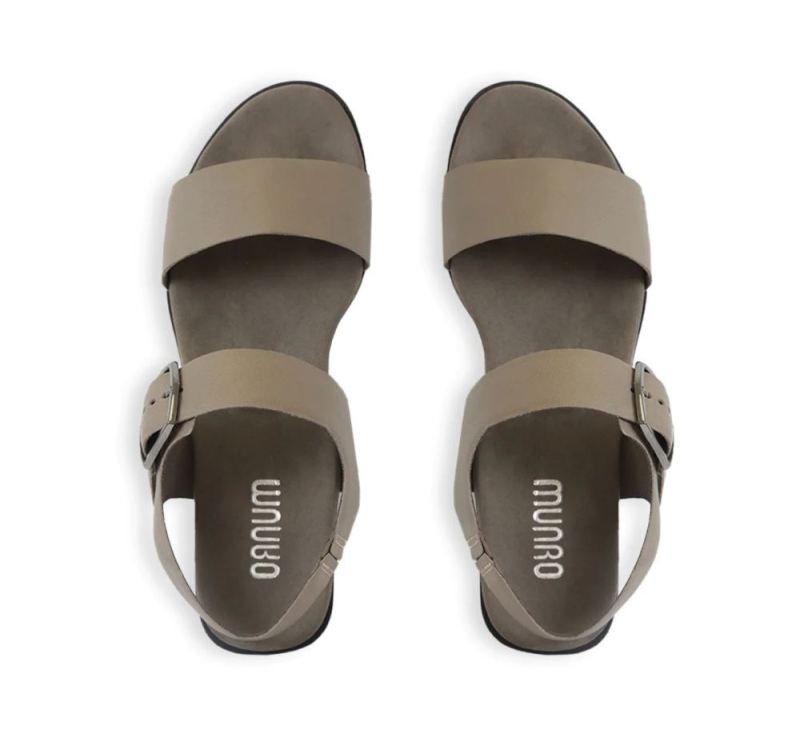 Munro Sandals | Women'S Cleo-Vintage Khaki Leather | Quick Ship!